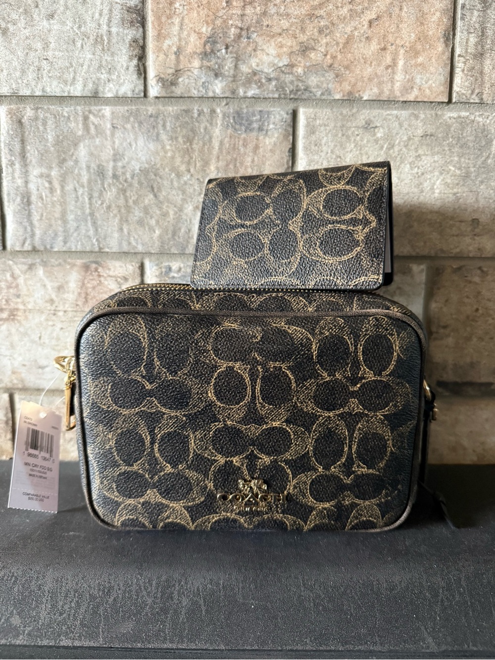 COACH Loved Leather Mini Carey with Passport Wallet Set